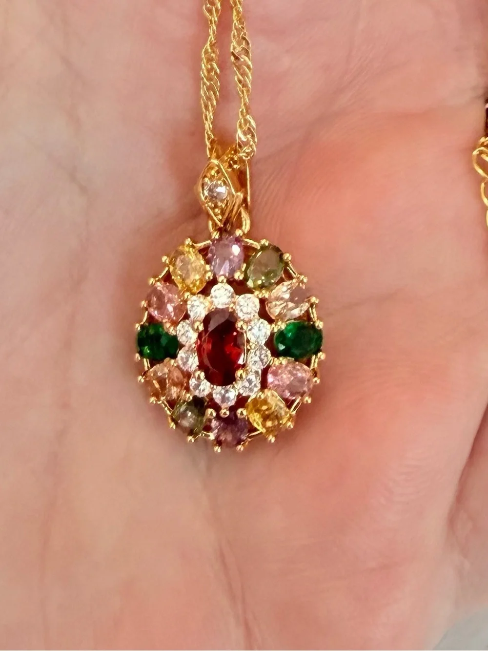 Multicolor Gemstone Floral Pendant Necklace.